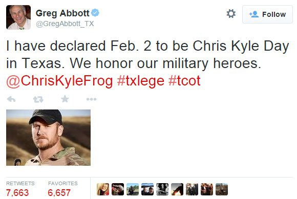 You will never be forgotten, Chris Kyle. 
Thank you, Gov. Abbott