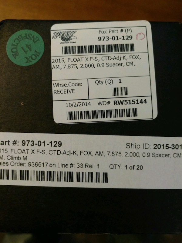 2015 FOX FLOAT X F-S, CTD-Adj-K, 200 x 50, CM, RM, Climb M