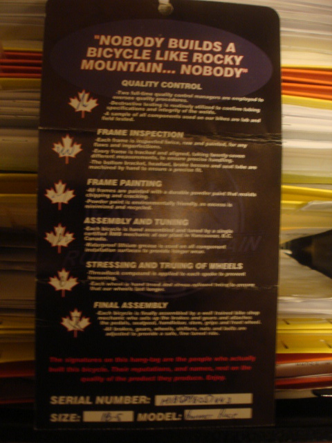 1997 Rocky Mountain Hammer Race, mint
