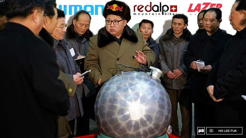 Supreme Leader Kim-Jong-Un showing one of the steel balls he intends to get transplanted with in a hope to win the 2016 downhill north-korean world championship.