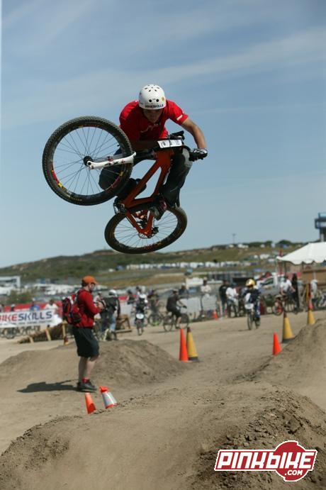 My buddy Jeff riding with BikeSkills throwing down a beautiful table at the 2007 Sea Otter Classic on his new frame, an orange Santa Cruz Jackal