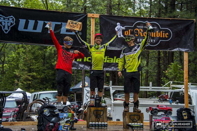 Men's winning podium: Mark Scott (3), Jerome Clementz (1), and Marco Osborne (2). It's crazy to think that after 30 minutes of racing, that less than a second separated Clementz and Osborne.