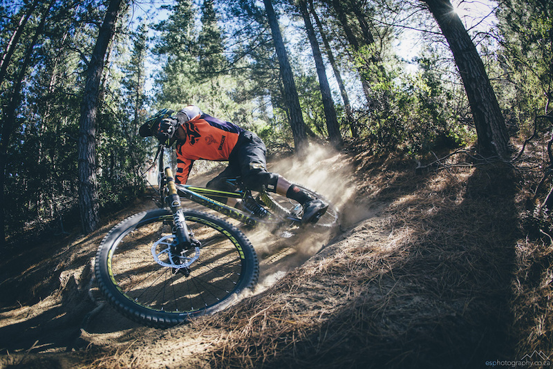 Johann Potgieter on his way to winning the third round of the 2016 Western Province Downhill series, held at Cascade Country Manor just outside Paarl, Western Cape. 10 April 2016
