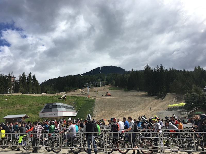 The 40 minute opening day light line was back under sunny skies. The dirt was tacky form overnight rain and the trails are in the best shape you'll see them all year, so get down to the Whistler Bike Park and ride some bikes!