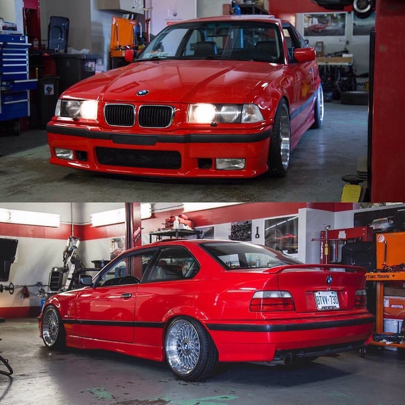 The car is almost complete. 

1997 BMW 328is
BBS RC090 17x8/9 - E31
NeoMotorsport Street Green
OEM M3 Exhaust 
OEM M3 Bumpers + Skirts
Momo Pro Indy x Hub
Sparco R100