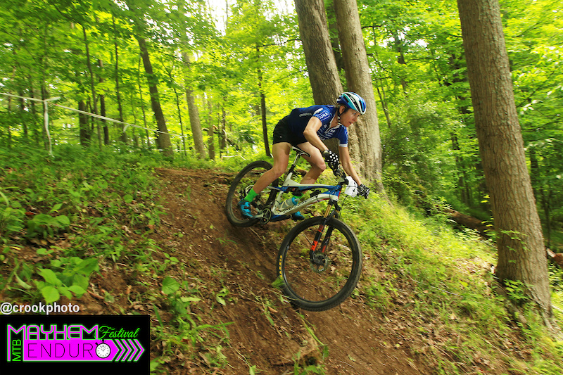 Two-time single speed world champion Marla Streb dives down a bank during the 2016 Mayhem Enduro in Cumberland Ohio on Sunday May 29.