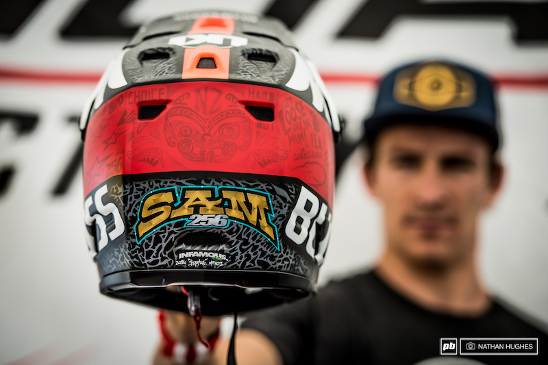 Sam Blenkinsop shows off his new paint with some classic Kiwi sayings and Mauri artwork.