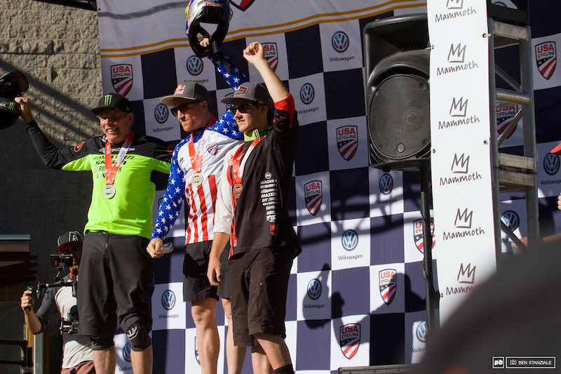 USA Nationals Mens Pro DH Podium. 1- Aaron Gwin. 2- Mitch Ropelato. 3- Shane Leslie. (Mitch's agent as pictured).