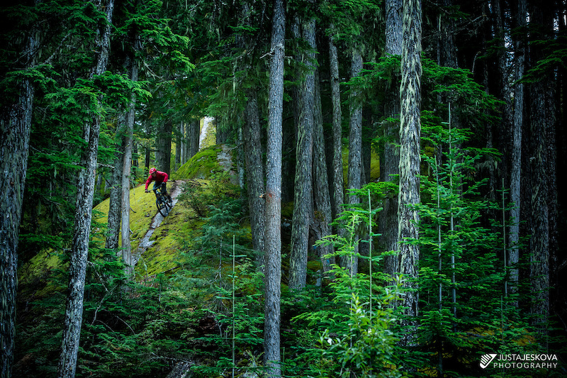 Steve Storey riding his newest creation - Roca Verde trail, Whistler, BC.