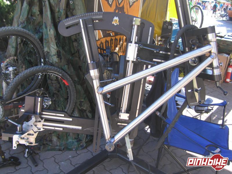 The folks at Dobermann bikes welded up this frame while they were displaying their bikes over the course of Crankworx.