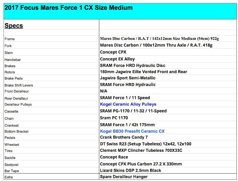 2017 Focus Mares Force 1 Medium (54cm) Cyclocross