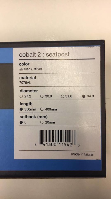 2016 Crank Brothers Cobalt 2 Seatpost. 34.9mm x 350mm