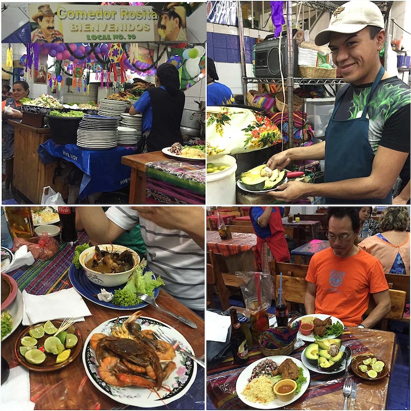 Comida Tipica at Comedor Rosita in the Mercado Central in Ciudad. That seafood dish is HUGE and 30Q. That s 5 
