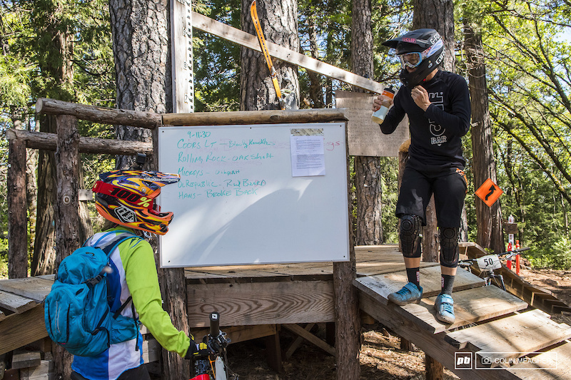 "Where the F--k do we go now?"Liz Miller and Joanna Petterson exchanging notes on trail links during the full tilt boogie of the TDS Enduro's practice on Friday.