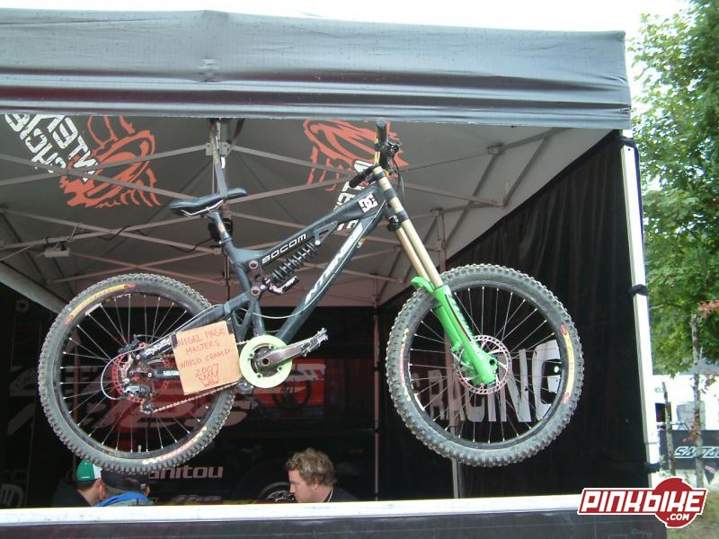 Nigel Page's DH bike with dope green e13 bashguard