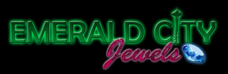 Emerald City Jewels cheer team logo re-design with black background and glowing edges
