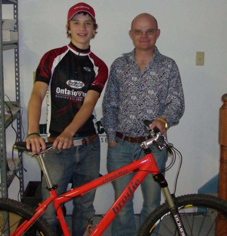 Sam collecting his new Brodie Climbmax frame that he won at the Ontario Cup series.