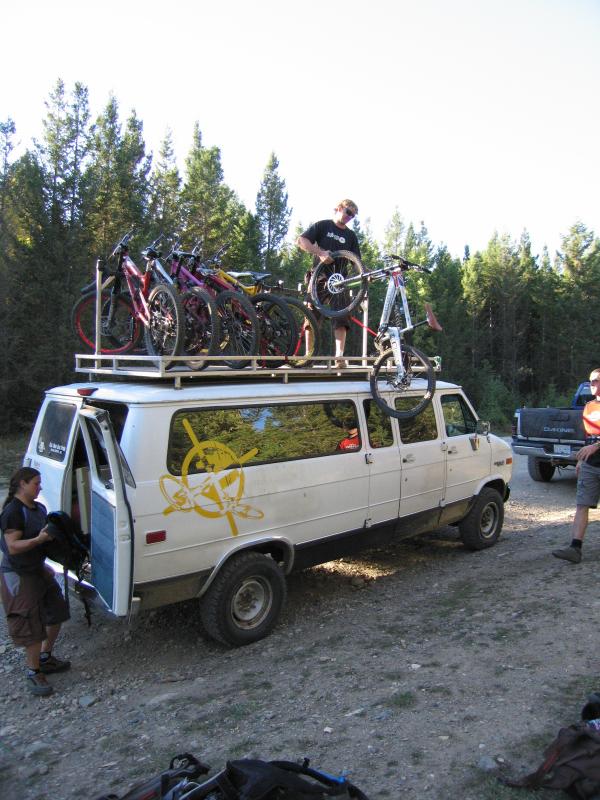 Unloading the van at the top of Snakes and Ladders.