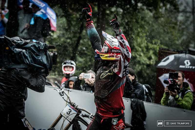 What a twist f fate for Aaron Gwin. After a puncture ruined his winning run last round in Lenzerheide, it looked as if the weather was going to derail his plans again in Mont Sainte Anne.  Gwin however was having none of it and put down one of the greatest runs of all time to do the impossible.