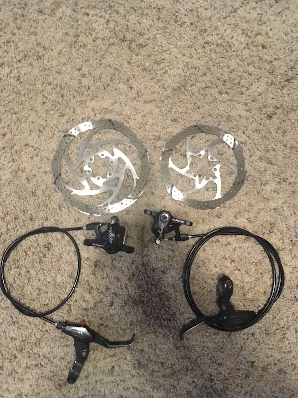 TRP Spyke calipers, rotors, avId levers. For Sale