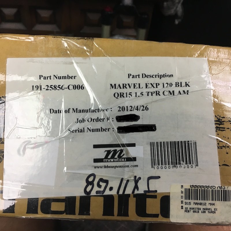 2013 Manitou Marvel Exp 120MM 15mm QR Tapered *new/unused*