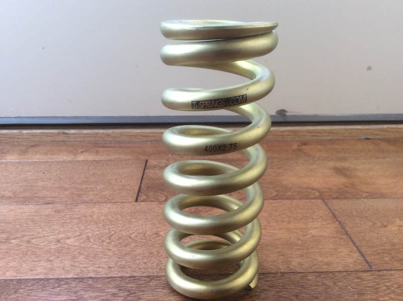 Titanium Spring - For Sale
Ti Springs Gold 400 x 2.75
Can be used on 2.5 in stroke, 63mm and 65mm metric shock strokes.
