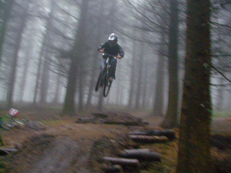 Jump in the forest, very misty day