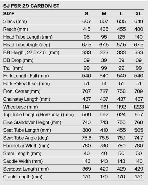 specialized mountain bike frame size chart