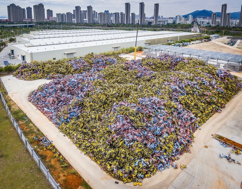Discarded rental bikes being stockpiled by Chinese government authorities