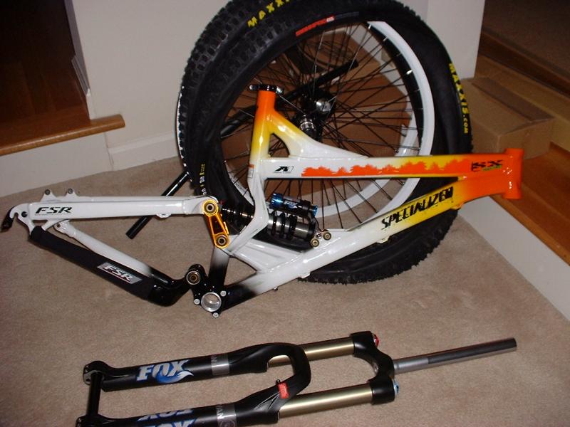 my new sx trail frame, fork, wheels, tires, (rest of components are in box)
