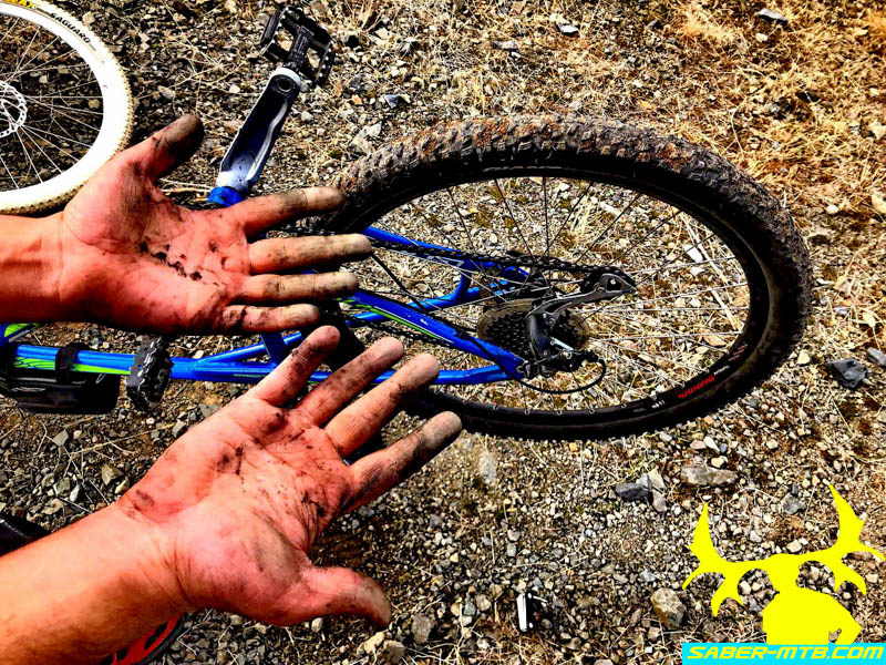 Trail side repair dirty hands