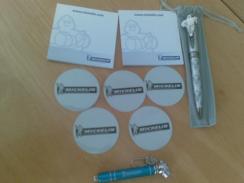some free michelin stuff in the mail. Including post it notes, pen, tire guage and reflective stickers.