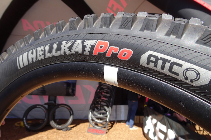 Kenda Hellkat Pro: This is the trail version of the DH tire Aaron Gwin is now riding. "AGT" (Advanced Gravity Casing) is the designation for the double-reinforced downhill model. This one has the lighter weight ATC (Advanced Trail Casing), which shares the same aggressive tread profile.