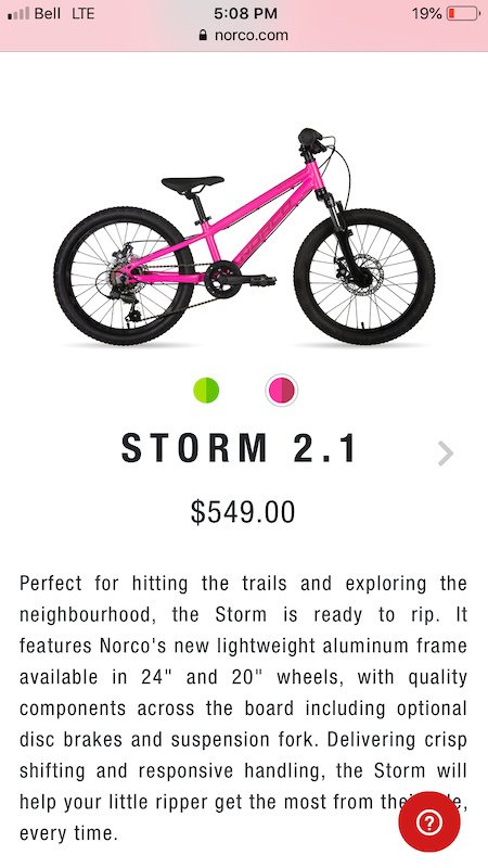 2016 20u201d Norco Storm 2.1 Hot Pink! Cable Discs For Sale