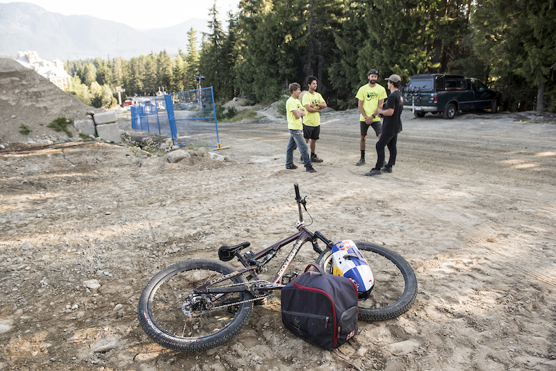 Carson Storch and crew preview the Redbull Joyride course in Whistler, Canada on August 7, 2019