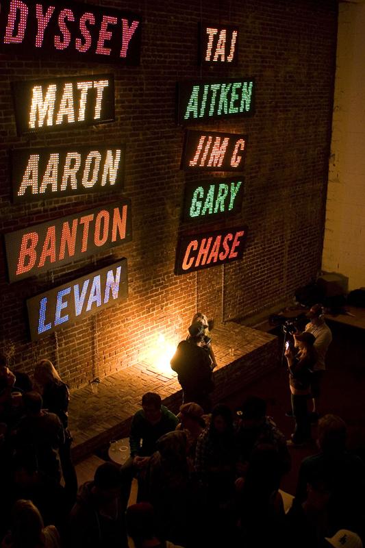 At the Odyssey Electronical Video Premier, they had one massive wall with names of all the riders in the vid.

THIS PHOTO IS NOT MINE.