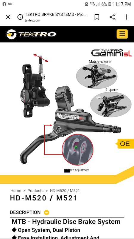 Tektro gemini best sale hydraulic disc brakes