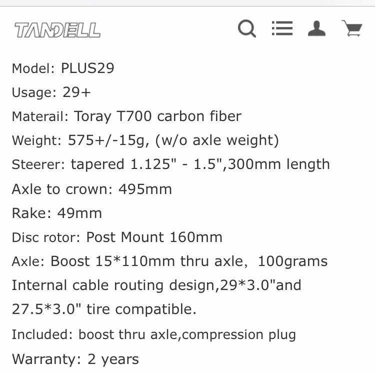 tandell rigid fork