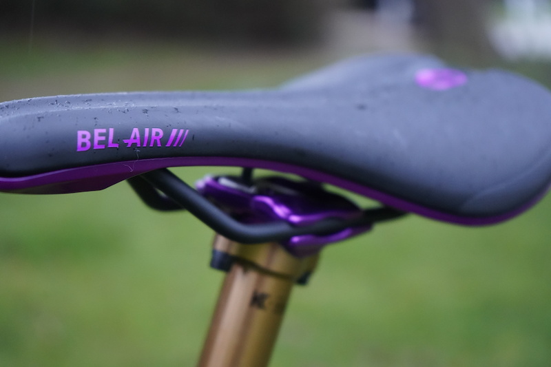 purple bike saddle