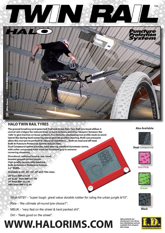 New Halo Twin Rail advert! Chris Mahoney doing a crazy one-hand, one-foot table! And yes he does land it, video soon from Identiti Bikes. Photo © Mike Deere, Design © Ison Distribution.