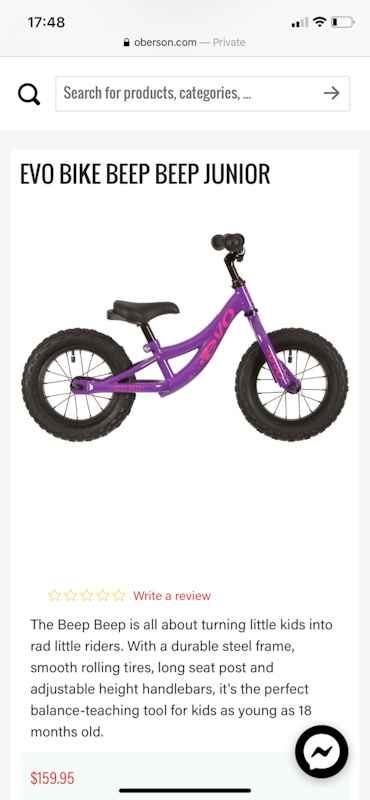 2018 EVO BEEP BEEP BALANCE BIKE. NEW 12 wheel For Sale