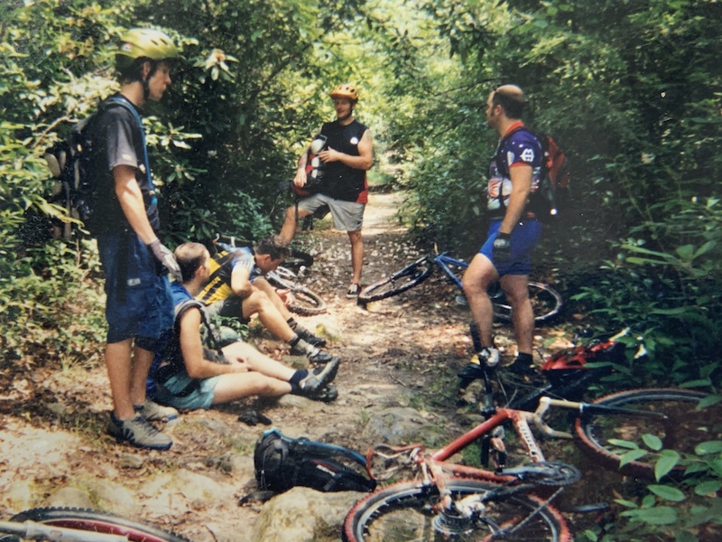 Can’t remember the trail name but this is right after a deep creek crossing, year 2000, Wilson’s Creek. (l to r) Brian Tunstill, Racer Russ, Evan St.Clair, Matt Norris, Thomas Clendenin. Our rides used to be nothing short of an adventure every weekend. Unknown territory, zero fucks given about riding hiking trails because there was no one else out there.