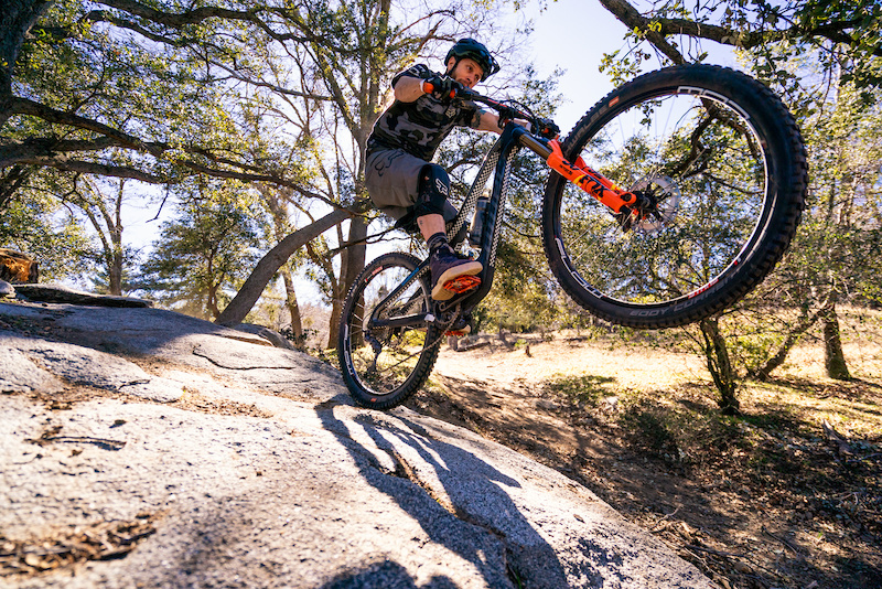 Kirt Voreis rides his mountain bike at Crestline in California