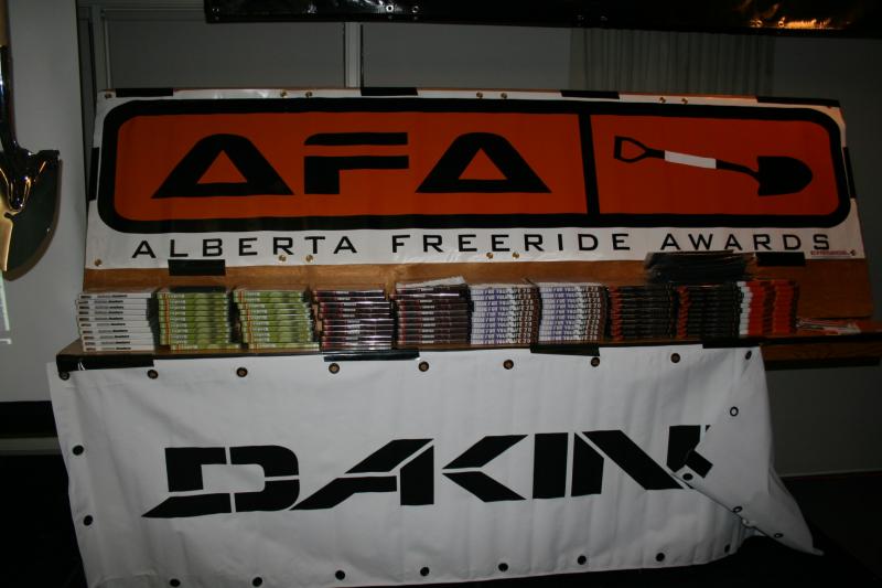 Awards ceremony-Alberta Freeride Awards 2008.  Over 100 DVDs