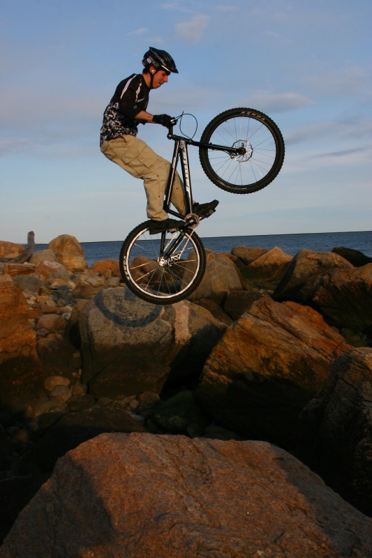 Riding the rocks on Meigs Point.