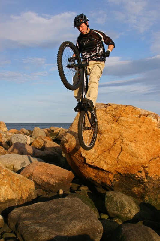 Riding the rocks on Meigs Point.