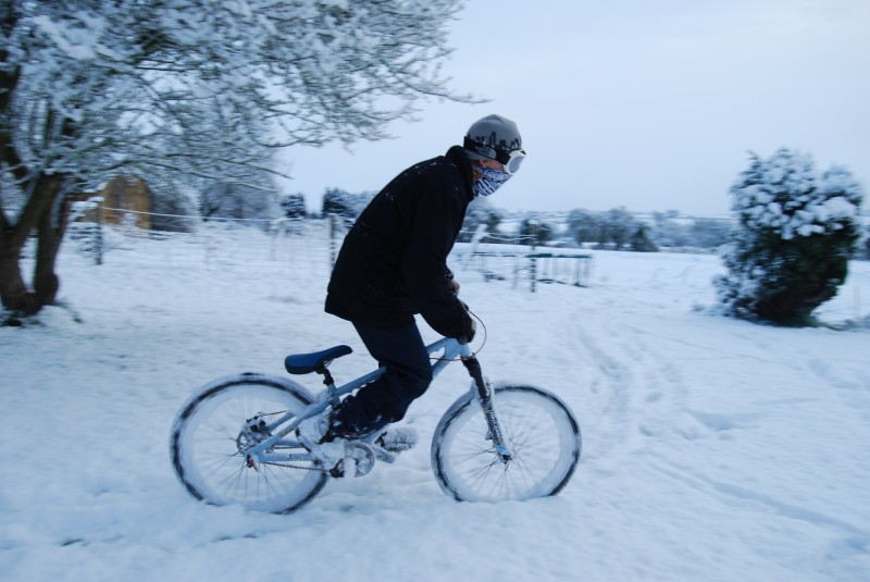 riding in the snow- rare occasion in england