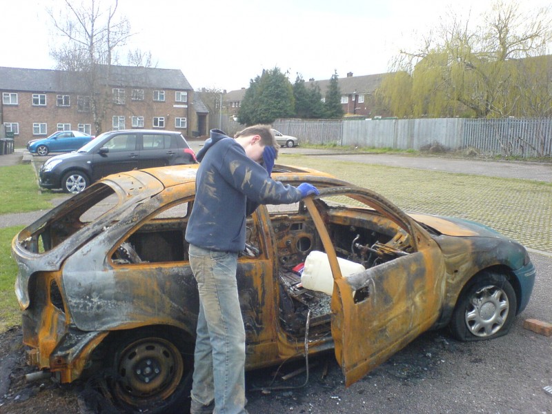 I come back from a trail and look what happend some one burned my car down