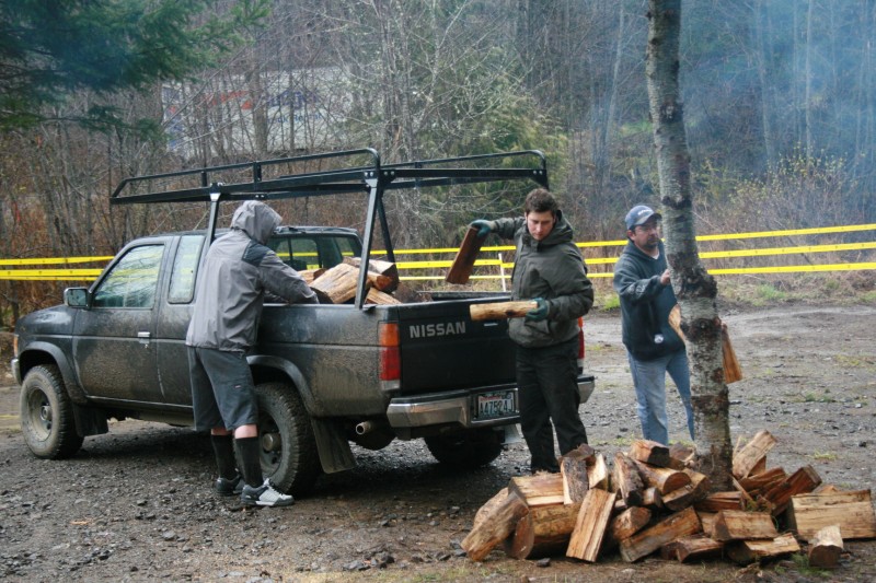 Casey and crew unloading fire wood for the weekend.