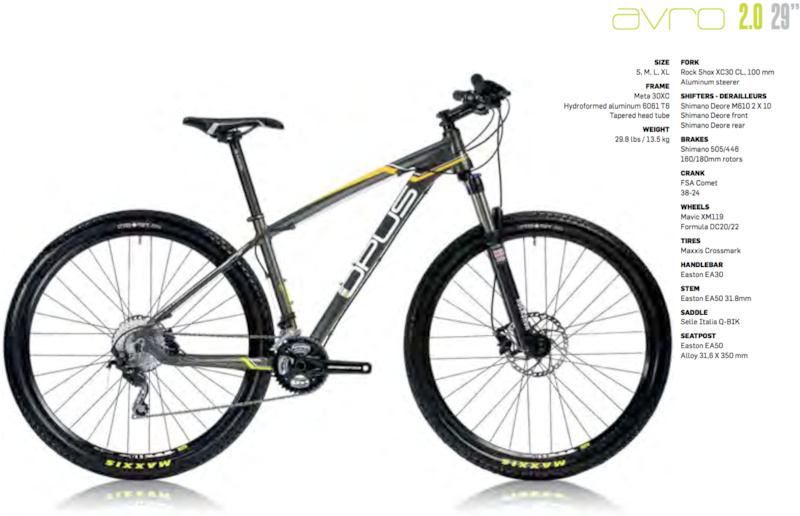 【美品】OPUS AVRO2.0 XC 29インチ　マウンテンバイク 2014 Opus Avro 2.0 For Sale